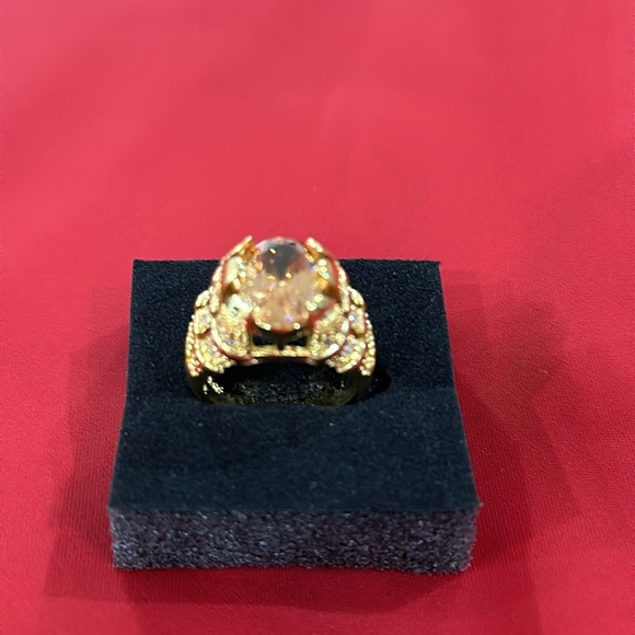 Mens Solitaire Champagne Cz Yellow Gold Plated Wedding Rings Gift Ring size 8/9 - Picture 15 of 17